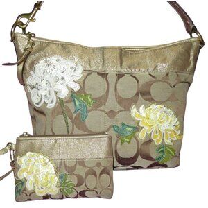 Coach 2008 Limited Edition Chrysanthemum Appliques Cursive Creed Tote & wristlet